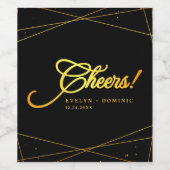 Geometric Golden Luxury Black Tie Wedding ワインラベル (シングルラベル)