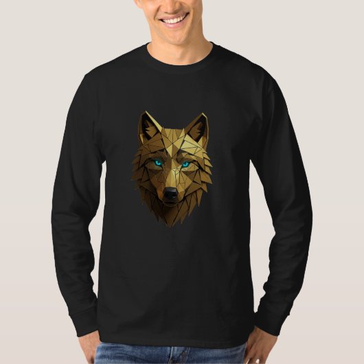 Geometric Golden Wolf Head - Majestic Power  Illus Tシャツ (正面)