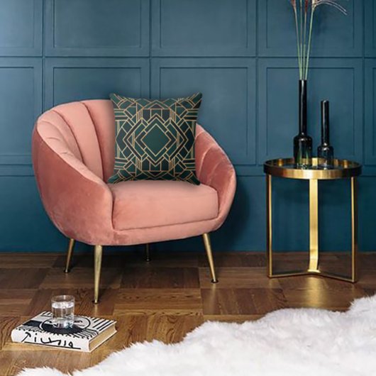 Geometric Green and Gold クッション