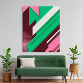 Geometric Green, Pink and White Stripes ポスター