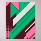 Geometric Green, Pink and White Stripes ポスター (正面)