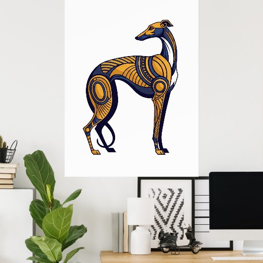 Geometric Greyhound Art Deco Tribal Style ポスター (ホームオフィス)