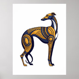 Geometric Greyhound Art Deco Tribal Style ポスター