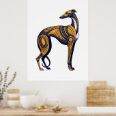 Geometric Greyhound Art Deco Tribal Style ポスター (キッチン)