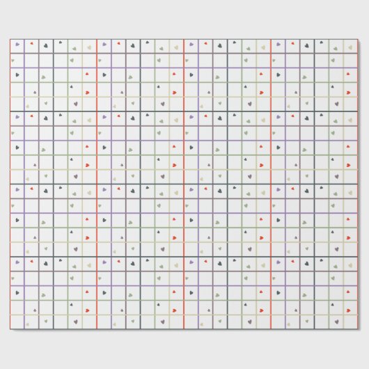 Geometric Grid Pattern with Scattered Hearts ラッピングペーパー (フラット)