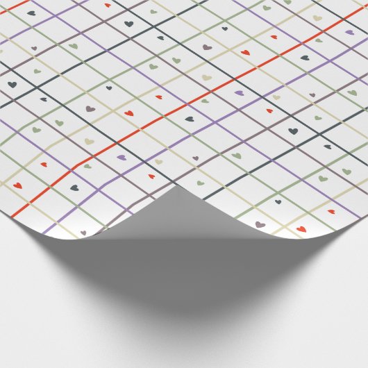Geometric Grid Pattern with Scattered Hearts ラッピングペーパー (角)