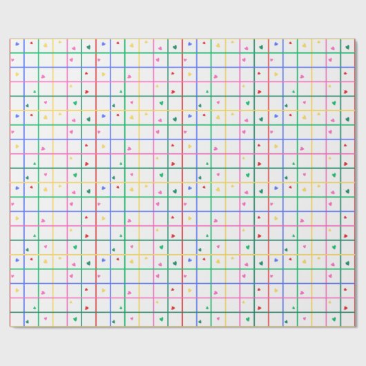 Geometric Grid Pattern with Scattered Hearts ラッピングペーパー (フラット)
