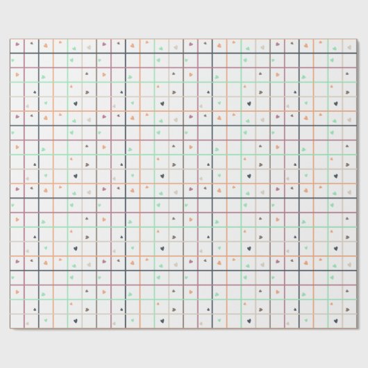Geometric Grid Pattern with Scattered Hearts ラッピングペーパー (フラット)