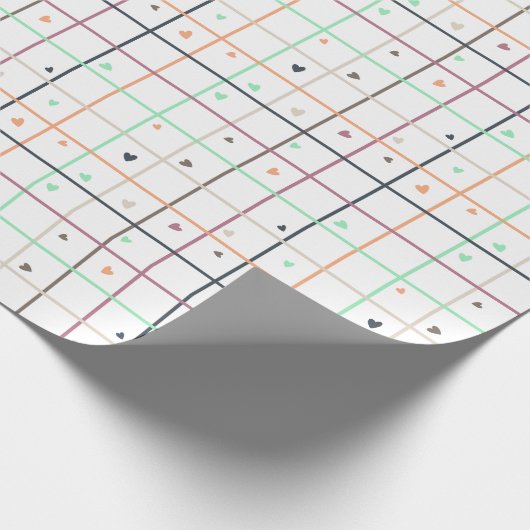 Geometric Grid Pattern with Scattered Hearts ラッピングペーパー (角)