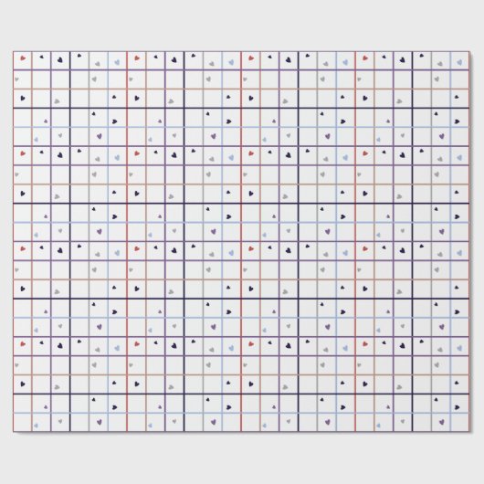 Geometric Grid Pattern with Scattered Hearts ラッピングペーパー (フラット)