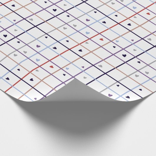 Geometric Grid Pattern with Scattered Hearts ラッピングペーパー (角)