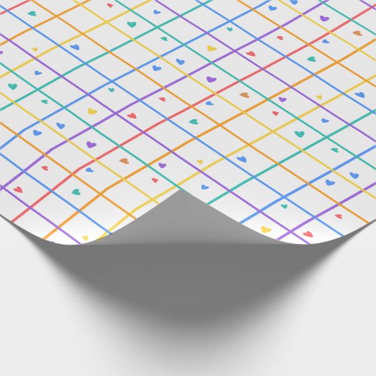 Geometric Grid Pattern with Scattered Hearts ラッピングペーパー (角)