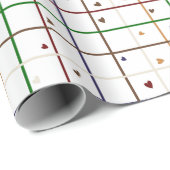 Geometric Grid Pattern with Scattered Hearts ラッピングペーパー (ロールコーナー)