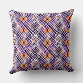 Geometric Halloween Plaid - Purple, Orange, White クッション (裏面)