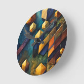 Geometric Harmony: Abstract Cubes in Gold and Teal ラウンド壁時計 (傾斜)