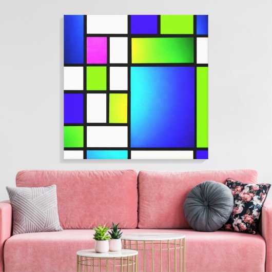 Geometric Harmony – Modern Neon Canvas Print キャンバスプリント (インサイチュ (リビング))
