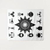 Geometric Indian Zodiac - 12 Vedic Signs タペストリー (正面(横))