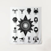 Geometric Indian Zodiac - 12 Vedic Signs タペストリー (正面)