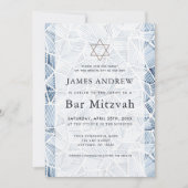 Geometric Indigo Pattern Watercolor Bar Mitzvah 招待状 (正面)