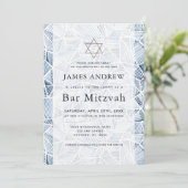 Geometric Indigo Pattern Watercolor Bar Mitzvah 招待状 (スタンド正面)