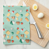 Geometric ingredients and a wine glass on mint キッチンタオル (四つ折り)