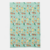 Geometric ingredients and a wine glass on mint キッチンタオル (縦)