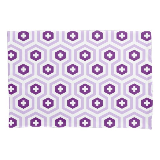 Geometric Lavender Purple Hexagon & Cross Pattern 枕カバー (正面)
