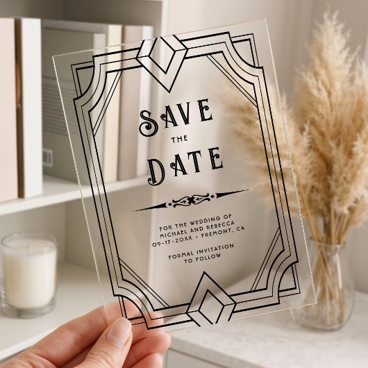 Geometric Line Art Deco Wedding Save the Date アクリル招待状