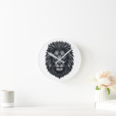 Geometric Lion King - Metallic Mandala Line Art ラウンド壁時計 (ホーム)