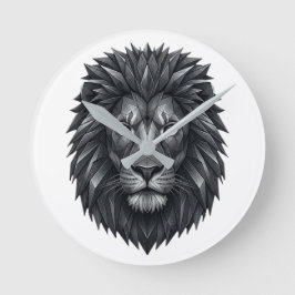 Geometric Lion King - Metallic Mandala Line Art ラウンド壁時計