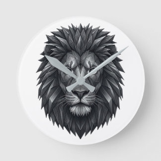 Geometric Lion King - Metallic Mandala Line Art ラウンド壁時計