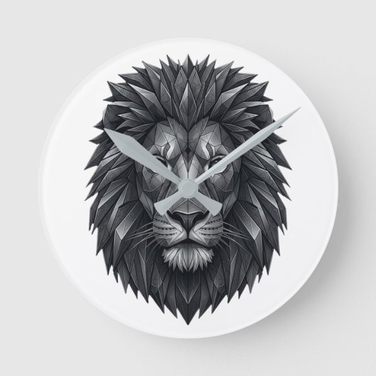 Geometric Lion King - Metallic Mandala Line Art ラウンド壁時計 (正面)