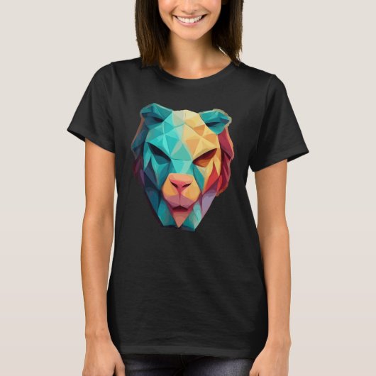 Geometric Lion Polygon Low Poly Lions Face 1 Tシャツ (正面)