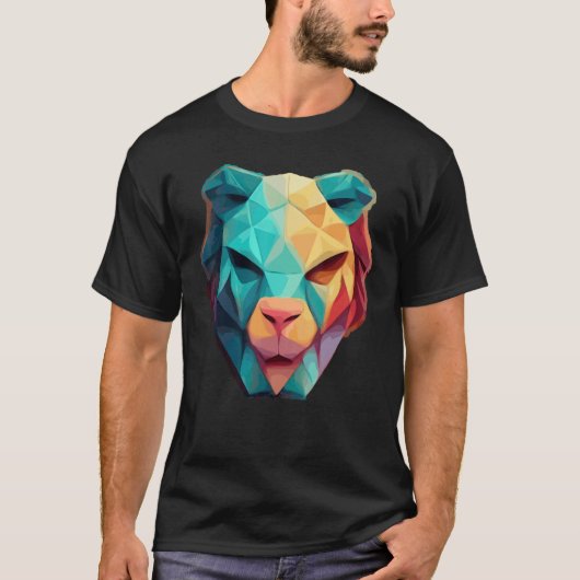 Geometric Lion Polygon Low Poly Lions Face 1 Tシャツ (正面)