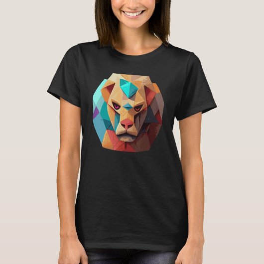 Geometric Lion Polygon Low Poly Lions Face 2 Tシャツ (正面)