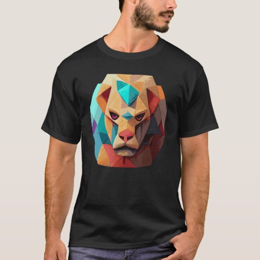 Geometric Lion Polygon Low Poly Lions Face 2 Tシャツ (正面)