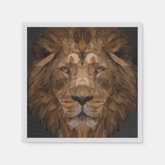Geometric Lion Portrait スタンダードカクテルナプキン (正面)