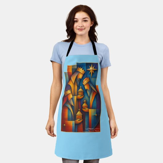 Geometric Magi - Three Wise Men Christmas Star Art エプロン (着用した状態)
