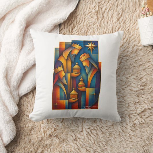 Geometric Magi - Three Wise Men Christmas Star Art クッション (ブランケット)