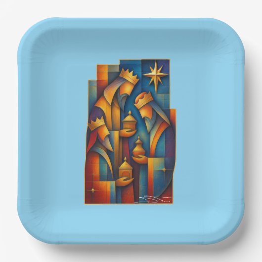 Geometric Magi - Three Wise Men Christmas Star Art ペーパープレート (正面)