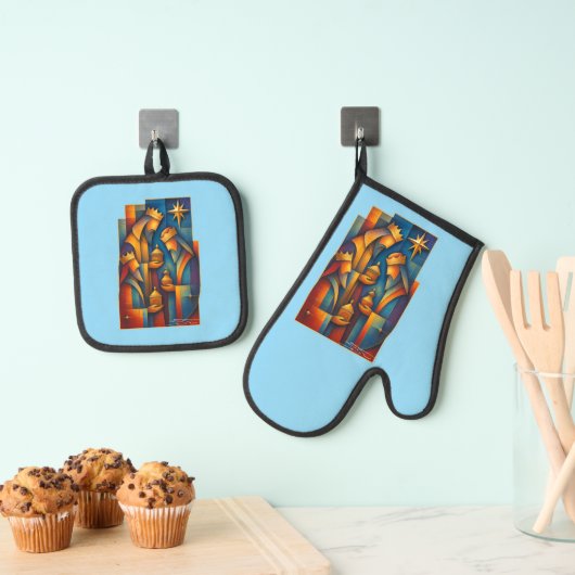 Geometric Magi - Three Wise Men Christmas Star Art 鍋つかみ&鍋敷きセット (インサイチュ (吊り下げ))