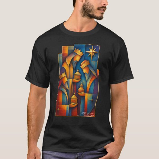 Geometric Magi - Three Wise Men Christmas Star Art Tシャツ (正面)