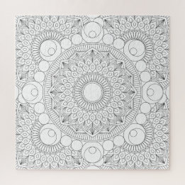 Geometric Mandala Black Lines v2 着色テンプレート ジグソーパズル