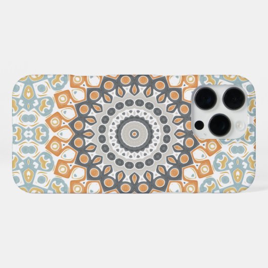 Geometric Mandala in Orange, Gray, and Blue iPhoneケース (裏面横)