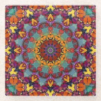 Geometric Mandala Purple Blue Design-64351 ガラスコースター