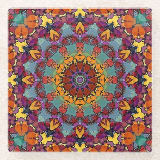 Geometric Mandala Purple Blue Design-64351 ガラスコースター (正面)
