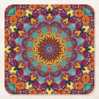 Geometric Mandala Purple Blue Design-64351 スクエアペーパーコースター
