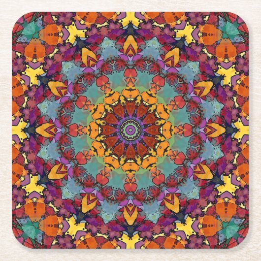 Geometric Mandala Purple Blue Design-64351 スクエアペーパーコースター (正面)