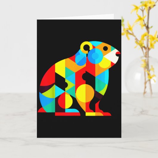 Geometric Minimalism Modern Illustration Groundhog カード (黄色い花)