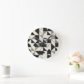 Geometric Minimalist Wall Clock – Black & White De ラウンド壁時計 (ホーム)